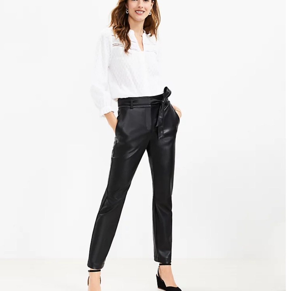 Loft Tie Waist Slim Pants in Faux Leather NWT size 10